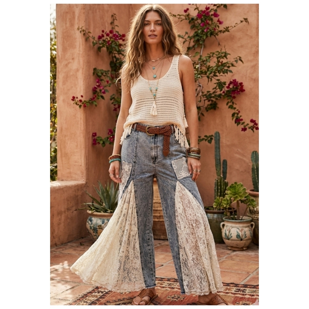Oli & Hali Blue Lace Flare Jeans